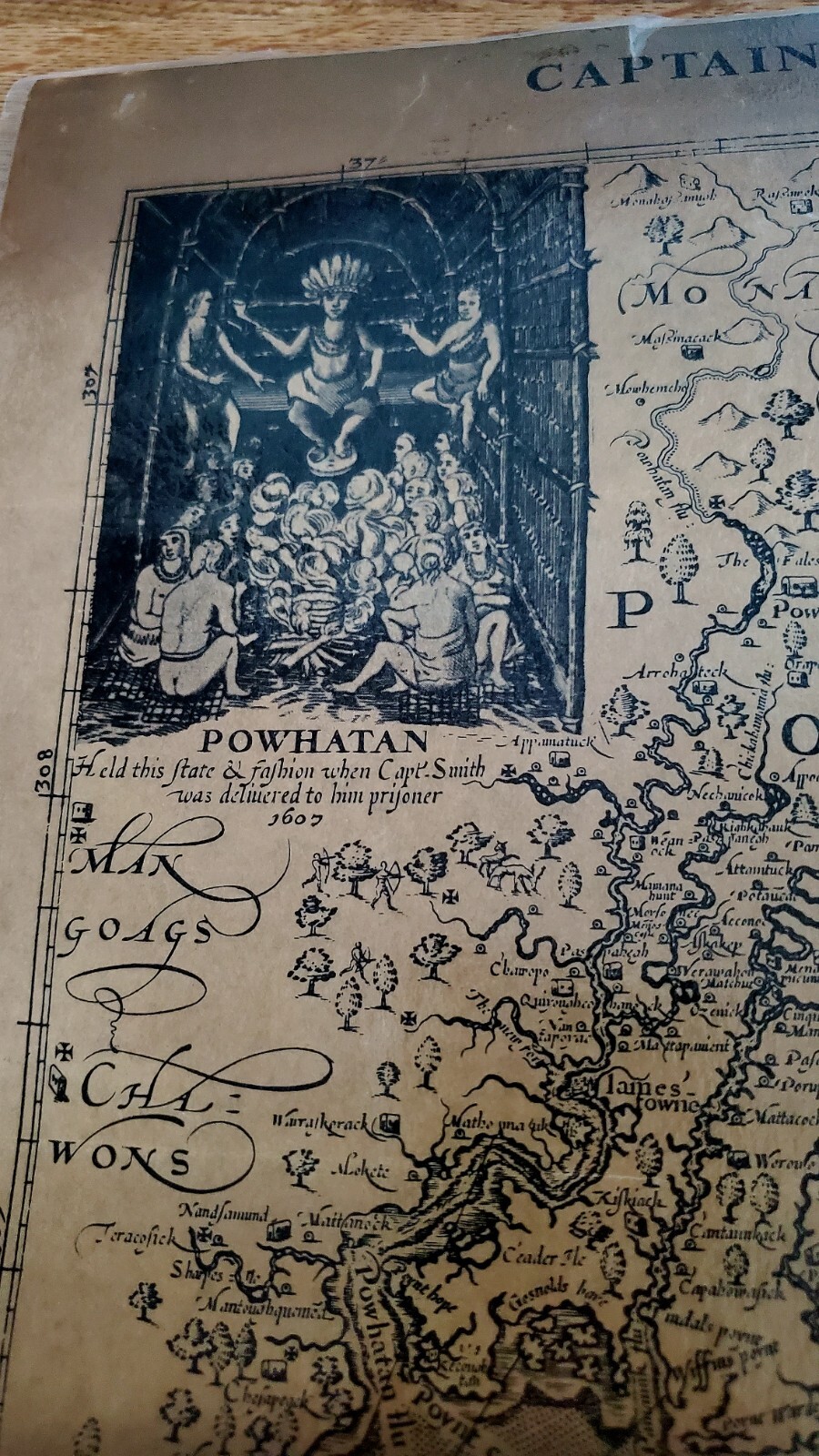 Antique Reproduction of 1612 Virginia Map Made by Virginia Historical Society