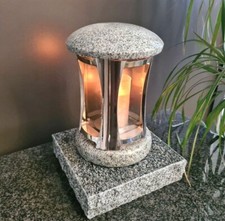 Edelstahl Grablaterne Grablampe Grableuchte Grablicht Sockel Lampe Kerze NEU