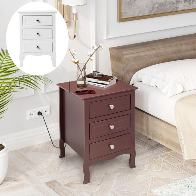 Bedroom Nightstand with 3 Drawers Bedside Sofa End Table for Bedroom Livingroom