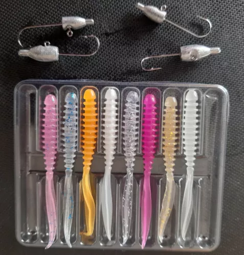 12 Piece 6cm Leaf Tail Soft Lure Set 2x1g 2x2g Jig Heads Perch Pike LRF