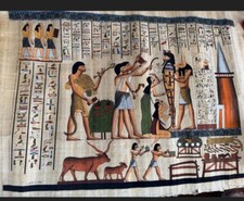 Vintage Egyptian Art on Papyrus Hand Painted 23.5" x 36"