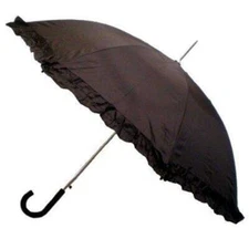 Ladies Parasol Ruffle Edge Stick Umbrella Black Purple Pink Red Easy Open