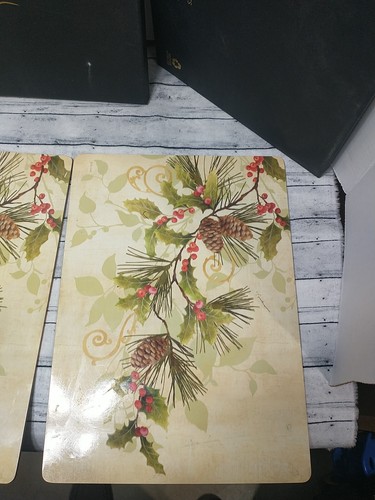 Vintage Cala Placemats Holly Christmas Cork Back Pine Cones Holiday - Picture 2 of 12