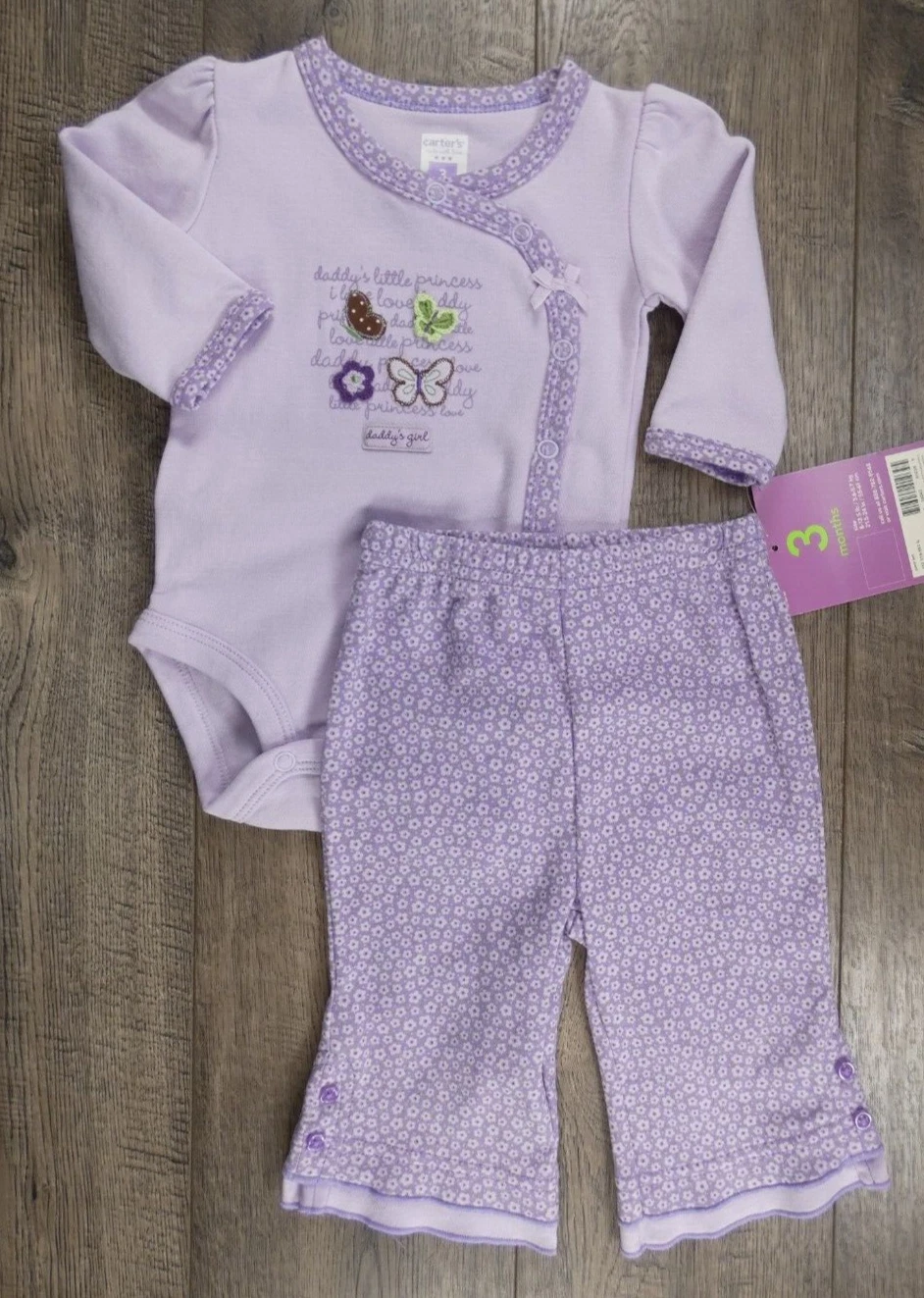 Baby Girl Clothes New Carter's Vintage 3 Month 2pc Purple Butterfly Outfit