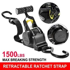 🔥2-PACK Auto Retractable Ratchet Strap 1" x 10' | 1500lb Strength | Heavy-Duty