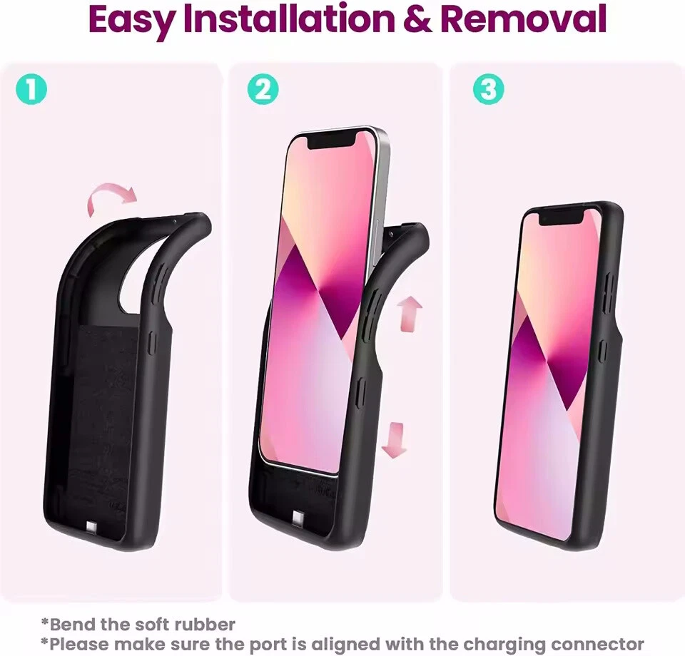 Battery Charger Case Power Bank Charging Cover For iPhone X XR 11 12 13 14 15 16 - Image 3 of 4