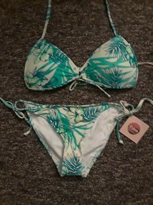 NWT LADIES XS EIDON AKA BODY GLOVE 2PC BIKINI SWIMSUIT SPEARMINT FOLIA TIE SIDE