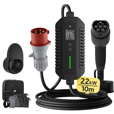 dé Mobile Wallbox/Ladestation 22kW [3-phasig|10m|6-32A] 5PIN CEE 32A auf Typ 2