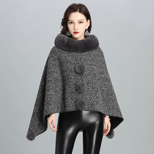Women Faux Fur Shawl Thermal Loose Collar Cape Cloak Poncho Wrap Outerwear Shrug - Picture 10 of 22