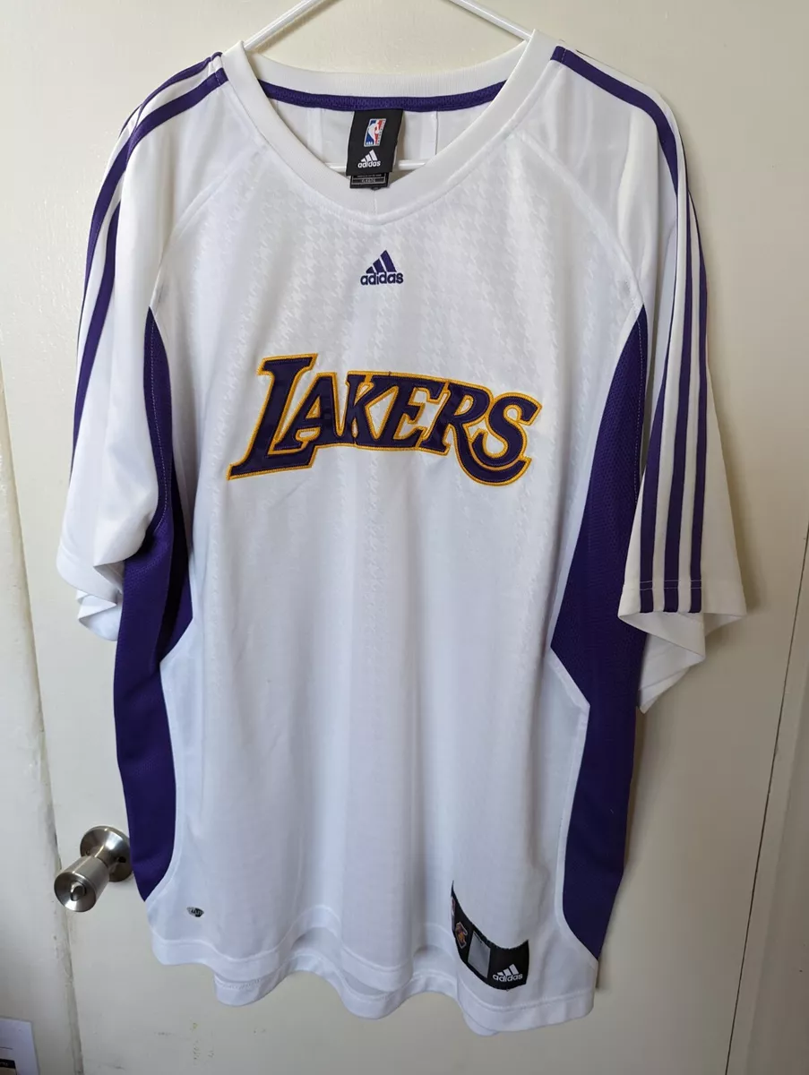 Authentic Adidas Los Angeles LAKERS Short Sleeve Warm Up Jersey Shirt NBA  Sz XL