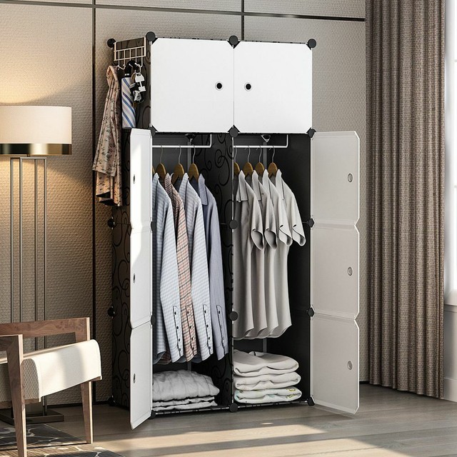 Portable Wardrobe Plastic Modular Closet Organizer Black 2x4 Tiers 18 Depth For Sale Online