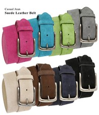 Antique Silver Buckle Suede Leather Casual Jean Belt 1-1/2" 38mm Wide