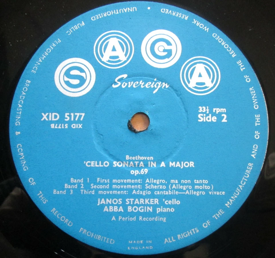 XID 5177 Janos Starker Beethoven Cello Sonatas Volume 2 Saga Mono Vinyl EX/VG - Image 2 of 4