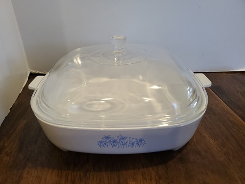 Vintage Corning Ware Microwave Footed Browning Dish 10 x 10 x 2 w/ Glass Cover - Picture 2 of 15