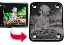 BLACK Guitar Neck Plate - Free Custom Photo Engraving - 4 Hole Fender Style