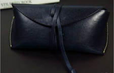 Men women Eyeglass Cases sunglasses Bag pocket Cow Leather hold Pouch black 320