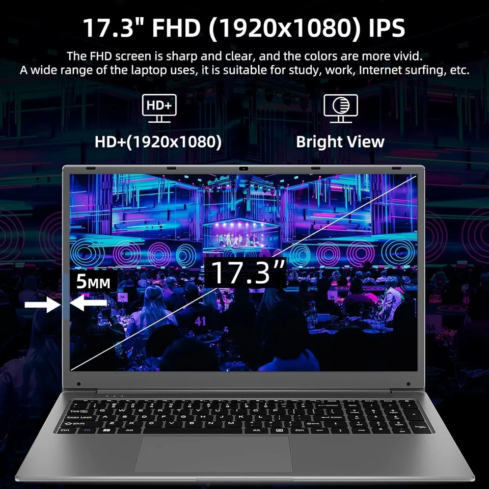 Naclud 17.3" Laptop 12GB RAM 512GB SSD Storage(TF Card 512GB), Celeron N5095A - Image 4 of 4