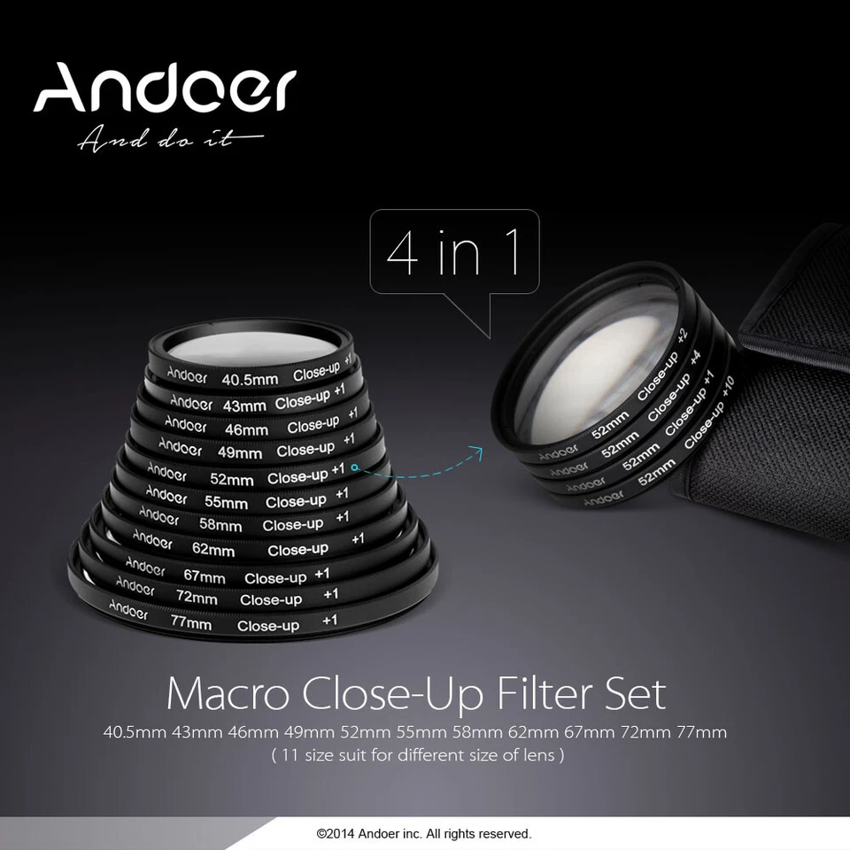 Andoer 49mm Macro Close-Up Filter Set +1 +2 +4 +10 +Pouch for Nikon Canon T7Z3 - Image 3 of 4