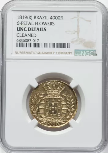 Brazil 1819 -R João VI 4000 Reis-NGC UNC Details - ONLY 6 KNOWN TO NGC - NICE!
