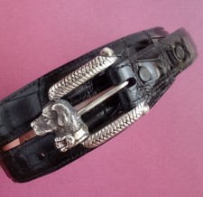 STERLING SILVER BARRY KIESELSTEIN CORD LABRADOR RETRIEVER BUCKLE ALLIGATOR BELT