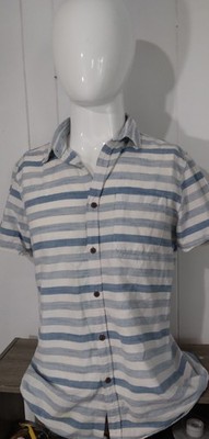 Classic Champions Shirt Up Men s Sz.S Blue and  Ivory Striped Buttons Pocket C.2