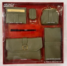 Mundi Organizer Set, Clutch, Change Purse, Key Fob, Checkbook Cover -olive green