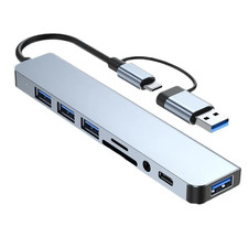 8 in 2 USB Type C HUB Docking Station with 3.5Mm Audio Jack Adapter Micro SD Ca