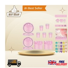 60 Pcs Elegant Pink Party Tableware Set - Disposable Paper Cups, Plates, Napkins