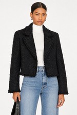 House of Harlow 1960 Black Wool Tweed Cropped Blazer Metallic Fringe Size M