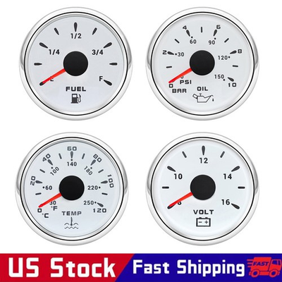 #ad 2inch 52mm 4 Gauge Set Fuel Oil Pressure Volt Water Temp White 12V 24V USA STOCK $59.30