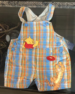 VINTAGE BLUE PLAID DISNEY WINNIE THE POOH BABY OVERALLS 3-6 M TIGGER FUNTIME 90S