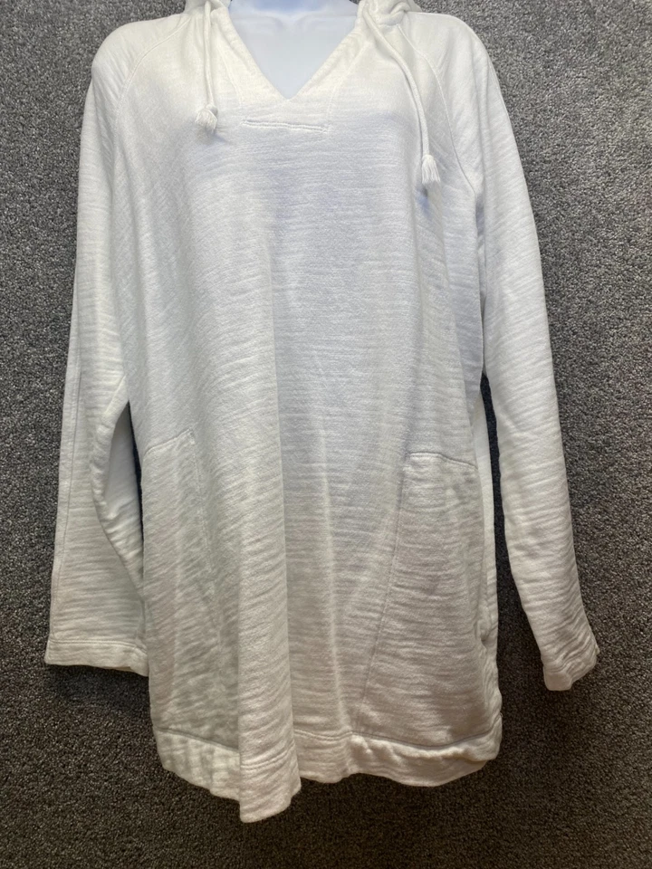 Pure JILL J Jill Grande Alto Blanco Algodón Sudadera con Capucha Pullover Manga Larga Bolsillos Foto 2 de 4