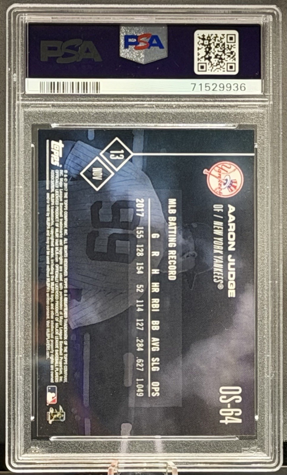 Aaron Judge 2017 Topps Now Off-Season Rookie Card #OS-64 Graded PSA 9 (0045) view 3