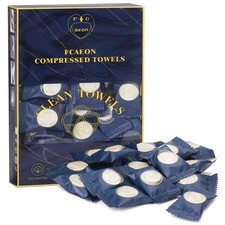 Compressed Towel Tablet 9"X7.5" 100 Packed Individually Wrapped Disposable Tr...