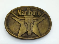 Vintage Marlboro Longhorn Solid Brass Philip Morris 1987 Mens Belt Buckle