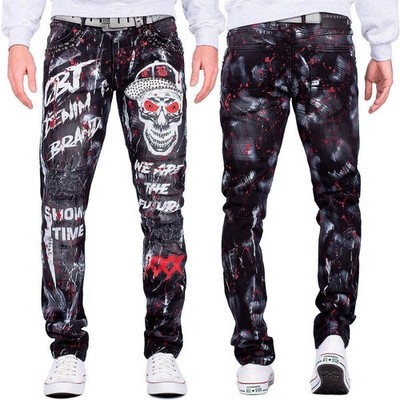 Cipo & Baxx Slim-Fit Mens Jeans Destroyed Skull Cotton Modern Eye-Catching Style