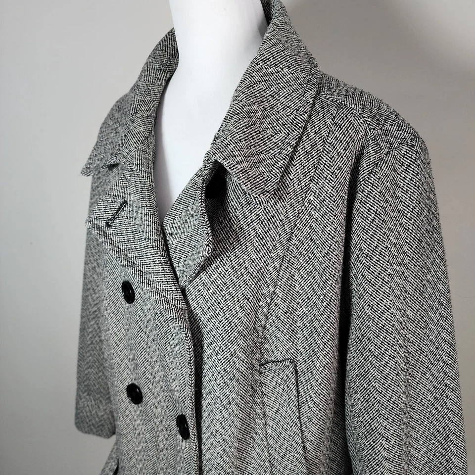 George Herringbone Pea Coat Womens 3X Plus Size Tweed Hipster Preppy Career Work - Image 3 of 4