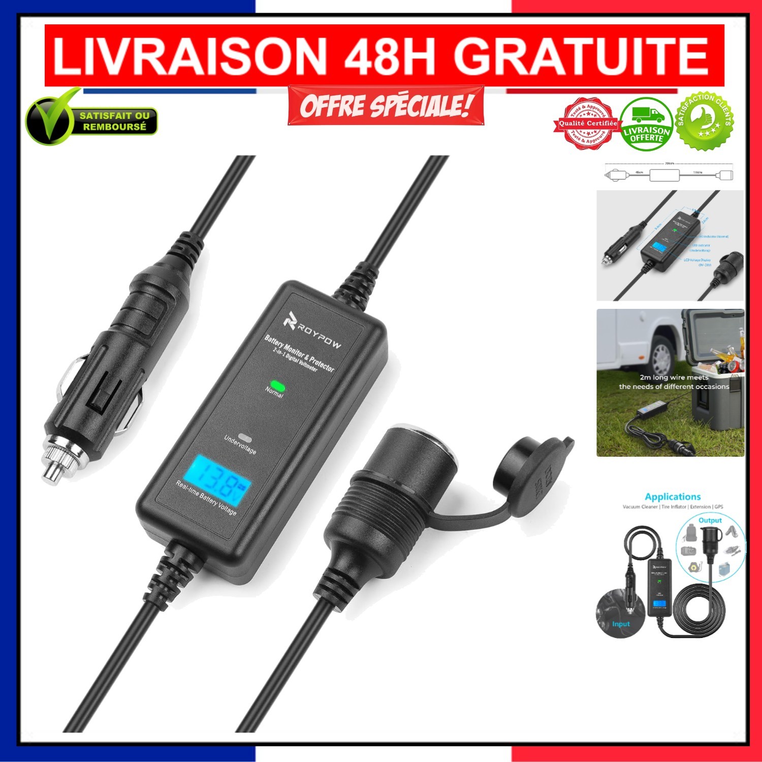 Batterie de véhicule 12V 10A RoyPow VM10 avec moniteur LCD