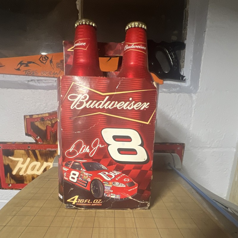 Budweiser NASCAR #8 Aluminum Beer Bottles Set of 4 16 fl oz Breweriana