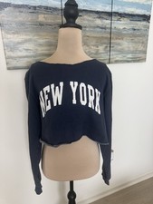 Brandy Melville Crop Sweatshirt Women's S Crew Neck Navy New York