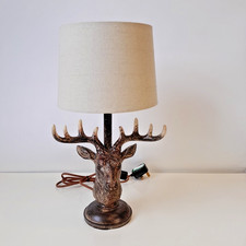 Argos Rustic Brown Stag Head Table Lamp With Linen Shade 44cm