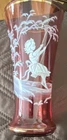 Fenton Mary Gregory Cranberry Glass Hand Painted Vase. Girl Swinging Gold Rim