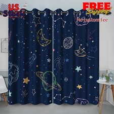 Navy Blue Space Curtains for Boy Room Cartoon Stars Planets Theme Galaxy Curtain