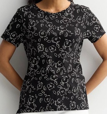 Croft & Barrow Classic Tee Shirt Top Sz 2X - Black Floral - New