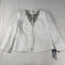 Tahari Arthur S Levine Linen Embellished Blazer Jacket Womens 12 Formal Career