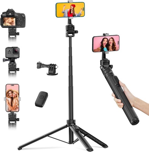 70" Phone Tripod & Selfie Stick, Extendable Cell 70", Black - 第 1/6 張圖片