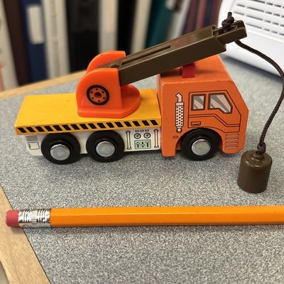 Maison Battat Toy Tow Truck 2023 Wooden Orange Yellow Magnetic Magnet Wheels