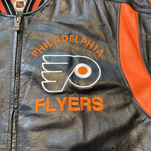 90’s G-III Carl Banks Black Leather Zip Philadelphia Flyers Bomber Jacket Large - Picture 3 of 14
