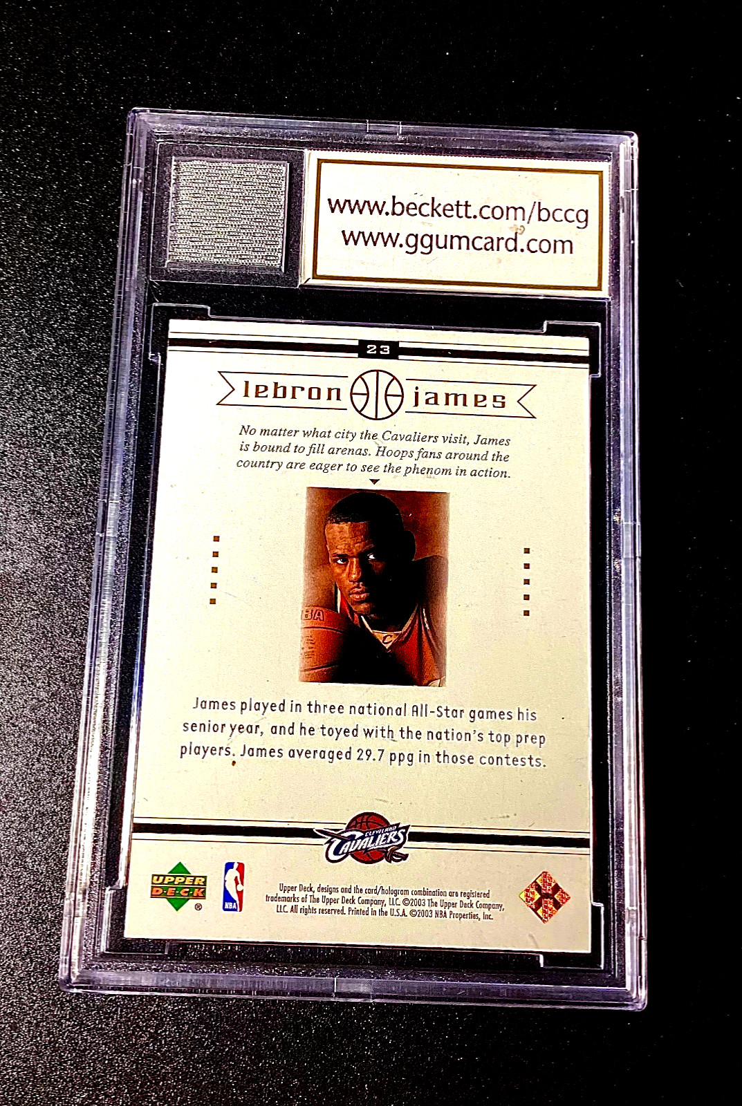 Lebron James Rookie BCCG 10 Game Used Jersey 2003 Upper Deck Basketball 1 RC #23 view 4