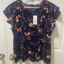 NWT Sz XXL a.n.a. A New Approach  Wine Floral Velvet Ruffle Sleeve Top Womens